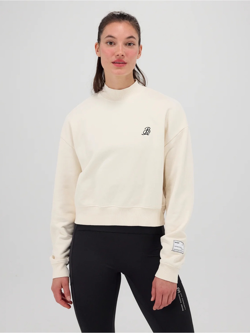BANDIT Cotton Fleece Cropped Crewneck Pullover - Cream